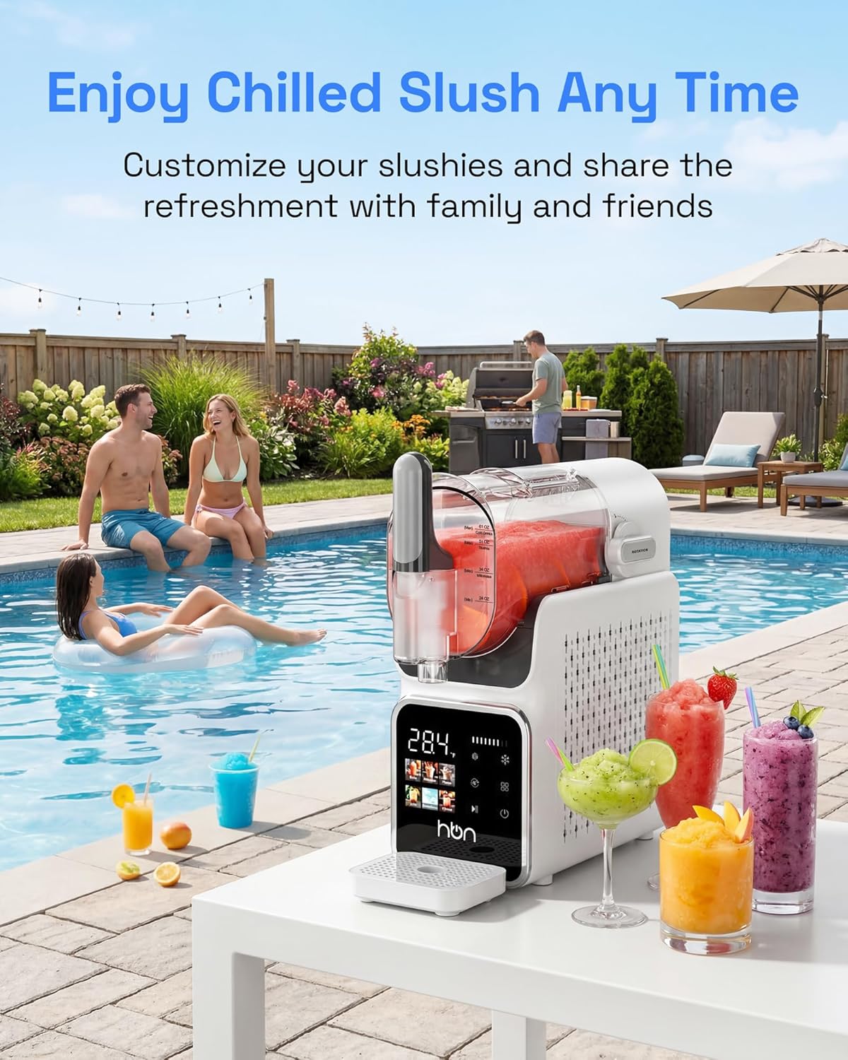 HBN Slushie Machine for Home No Ice Needed, Slushy Machine Frozen Drink Maker 88oz, Self-Cleaning, 6 Presets for Margaritas, Cocktails, Milkshakes and More, Perfect for Family Gathering, Summer Party