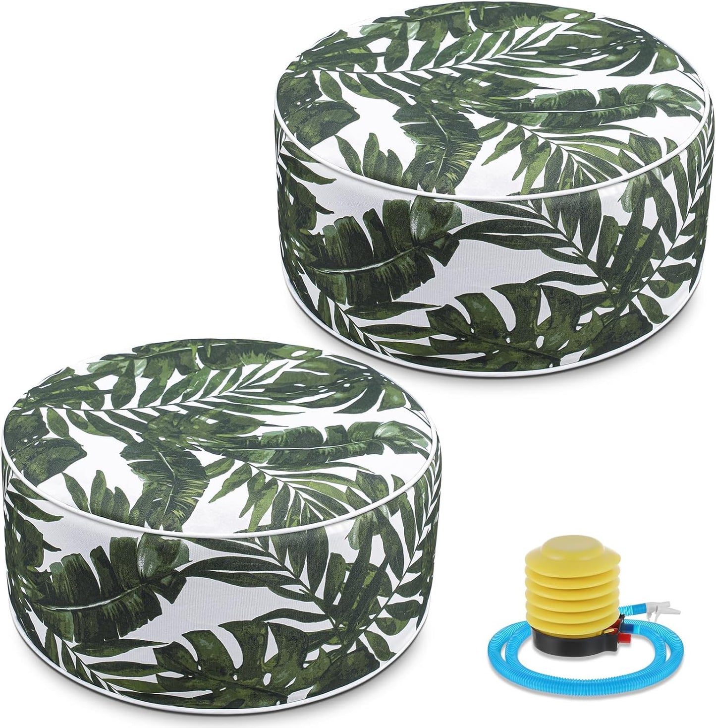 2 Pack Outdoor Inflatable Ottoman Waterproof Inflatable Pouf Foot Rest with Handle D21 x H9 Portable for Patio Camping Garden or Home