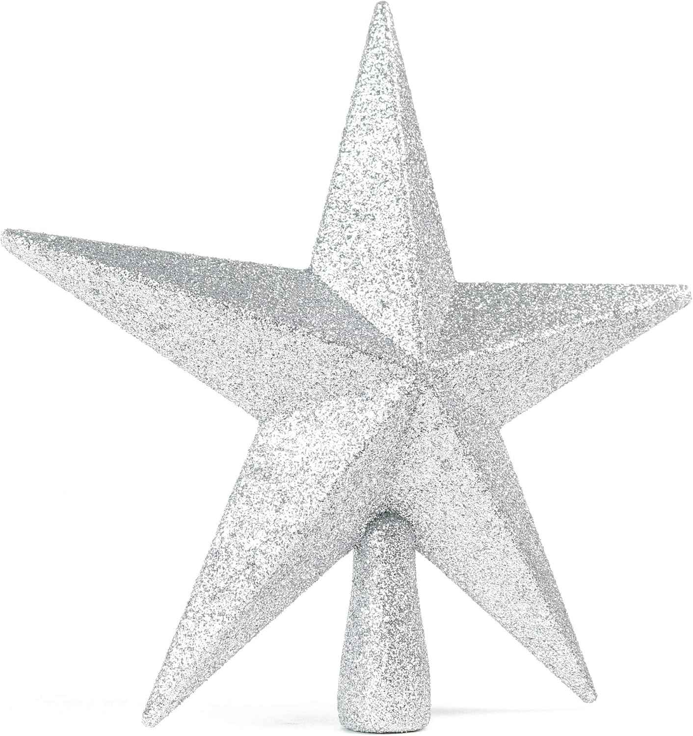 Ornativity Glitter Star Tree Topper - Christmas Silver Decorative Holiday Trees Toppers Sparkle Bethlehem Star Decor Xmas Ornament 8"