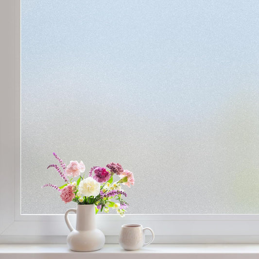 DOWELL Window Privacy Film, Frosted Glass Window Film, Static Cling Non-Adhesive Glass Clings, Sun Blocking Opaque Coverings, Reusable Door Stickers for Bathroom Home Office, Pure, 35.4" x 118"