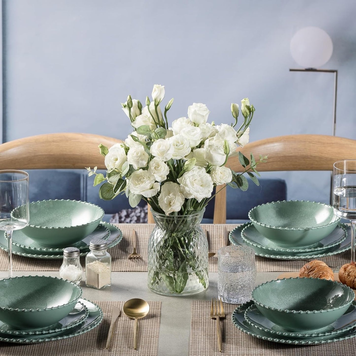 MissYIP 12 Piece Melamine Dinnerware Sets, Service for 4, Lightweight Unbreakable, BPA Free, Food Grade Plates Sets, Dishwasher Top Safe, Not Microwave, Not Oven, Indoor and Outdoor Use