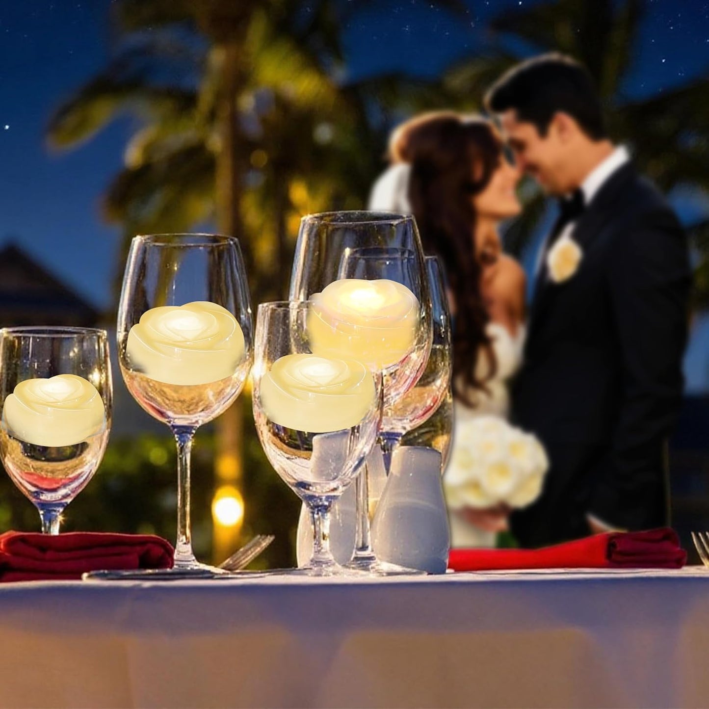 Aignis 12pcs Flameless LED Floating Candles, Ivory Rose Plastic Tealights Battery Operated, 120+ Hours Glow Time, Cozy Light for Romantic Pool/Bathtub/Hot Bath/Wedding Centerpiece Decor(D2.83*H1.42)