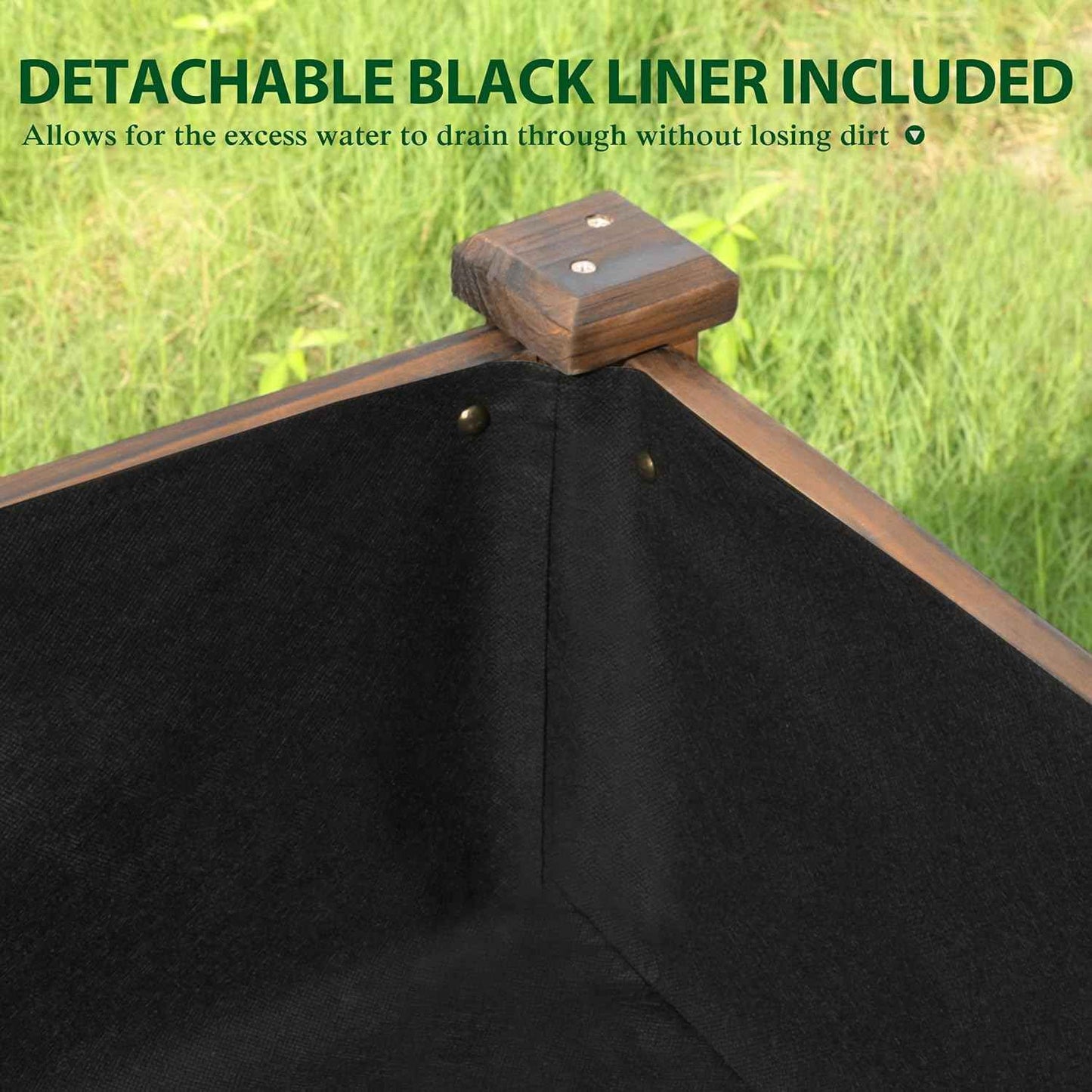 BlueWish Cedar Raised Garden Bed, 48" W x 24" D x 30" H Raised Garden Bed with Detachable Black Liner, 3 Drainage Holes, Planter Box for Outdoor, Patio, Backyard, Rustic