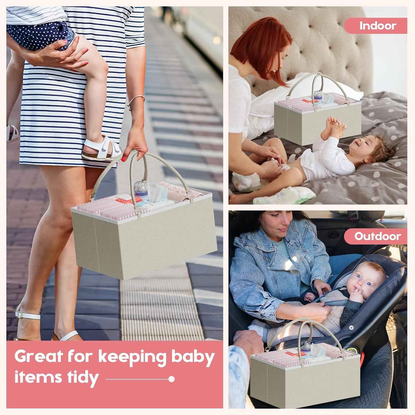 Cidaziya 2In1 Baby Diaper Caddy Organizer and Storage, 3 Tier Rolling Cart with Drawer, Mobile Utility Cart Baby Dresser Clothes Organizer for Crib, Art & Craft Storage, White, 17"W x 11.42"D x 33.5"H
