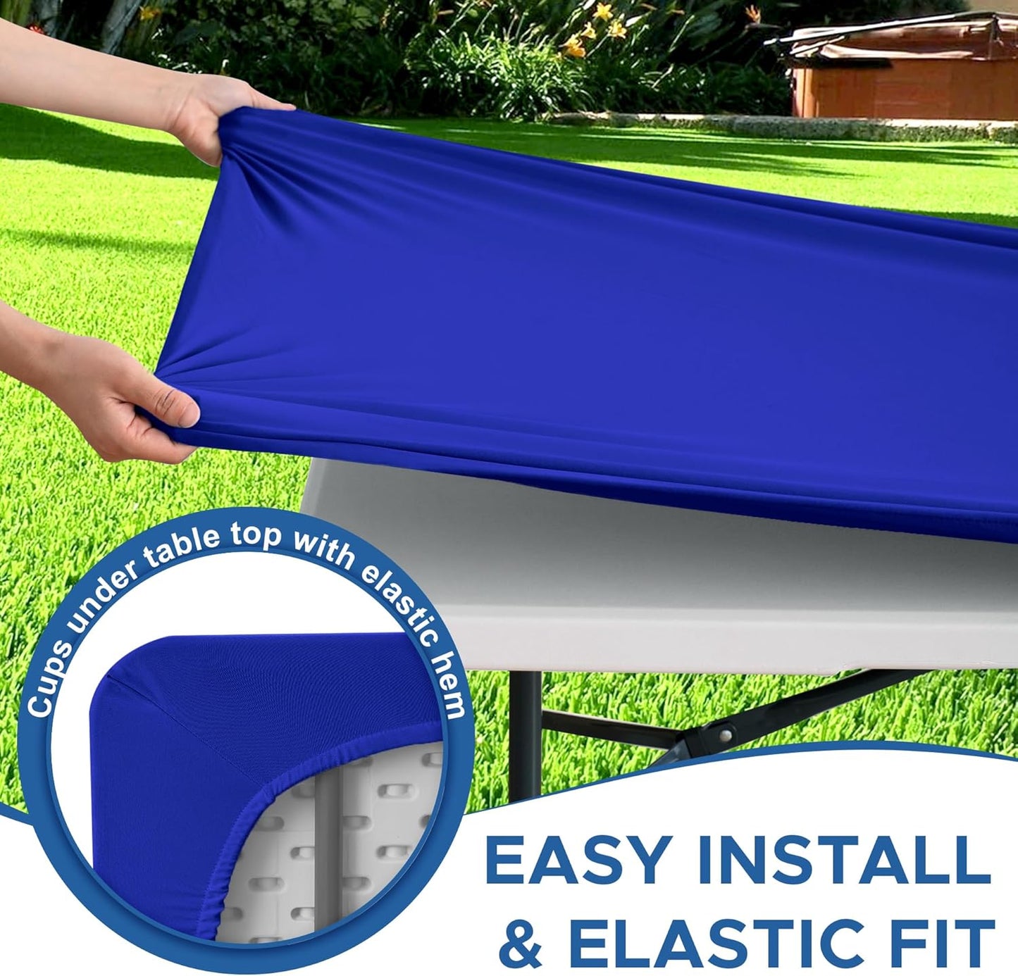 Fitted Tablecloth for 6 Foot Rectangle Tables-10 Pack Royal Blue Elastic Outdoor Picnic Table Cover-Spandex Stretch Folding Tablecloths for Camping Dining Room Patio Kitchen Banquet Party