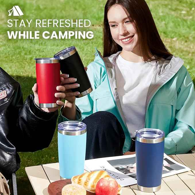MEWAY 20oz Tumbler 8 Pack Double Wall Vacuum Insulated Travel Mug Bulk, Stainless Steel Tumblers with Lid and Straw, Durable Powder Coated Coffee Cups for Cold & Hot Drinks (Silver, 8)