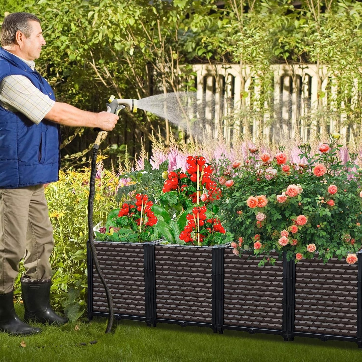 Large Planters for Outdoor Plants - Deepened 20" H, Raised Beds for Gardening Self Watering, Elevated Planter Box with Legs, Rectangular Garden Planters for Outdoor Plants Flowers, 62.9"L x 15.7"W