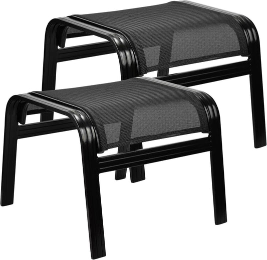 Patio Outdoor Ottoman Assembled Aluminum Footstools Small Seat Side Table Footrest for Balcony, Poolside 2 Set Black
