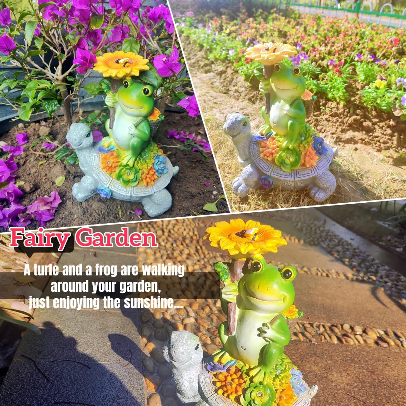 Mrocioa Gnome Solar Outdoor Garden Decor with Light, Gnomes Statues with LED Lantern Fall Outdoor Porch Patio Yard Art Decoration Holiday Gardening Gifts Figurine Lights (Frog with Mushroom)
