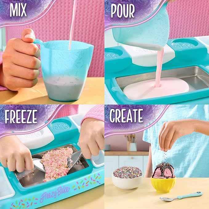 Freezy Bake Ice Cream Maker With 3 Mixes Included (Vanilla, Strawberry and Chocolate)