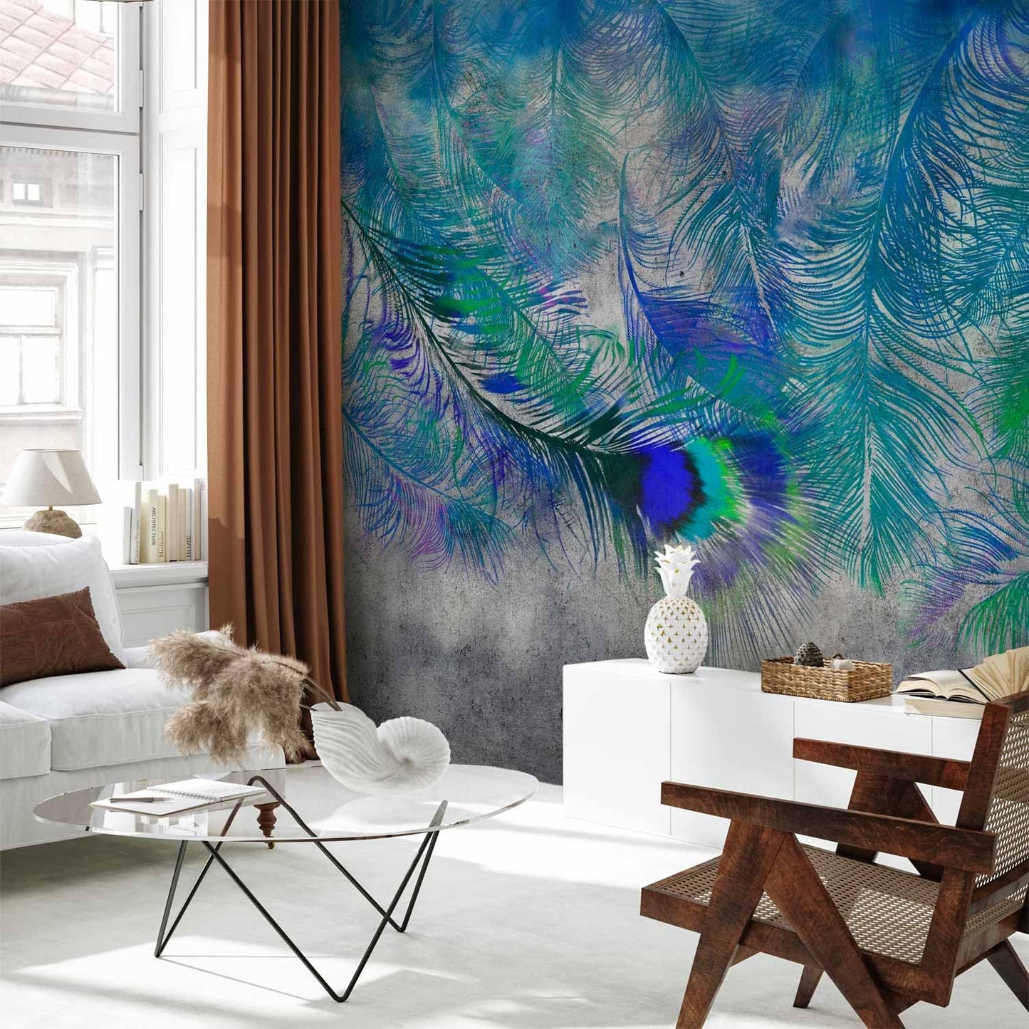 artgeist Wall Mural Cement Feather 77x55 in - XXL Peel and Stick Self-Adhesive Wallpaper Removable Large Sticker Foil Wall Decor Print Picture Image Design Colorful Abstract n-A-1488-a-a