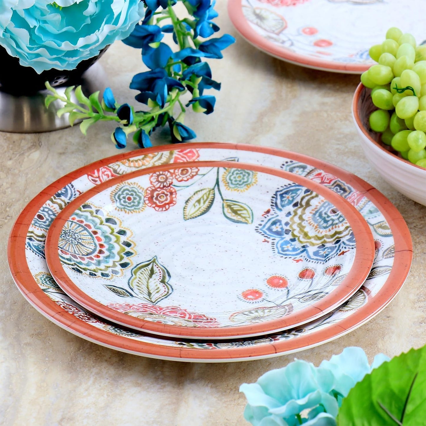 Elama Ester Melamine Dinnerware Set, Multicolored, 12 Piece Set (935115832M)