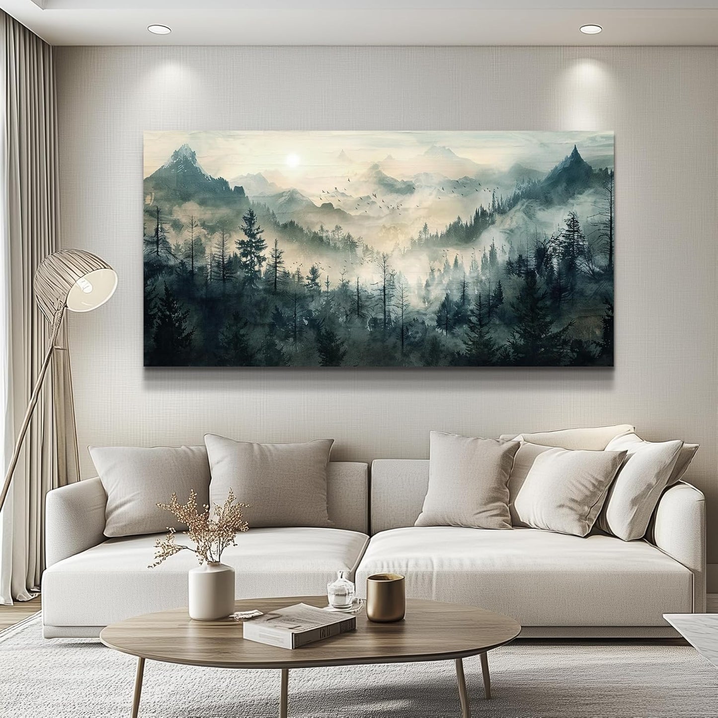 KELIYUAN Large Canvas Misty Forest Wall Art Mountain View Home Decor For Living Room Bedroom Office Natural Landscape Wall Decoration Painting Modern Printed Artwork Can Be Hung Directly 30x60 In