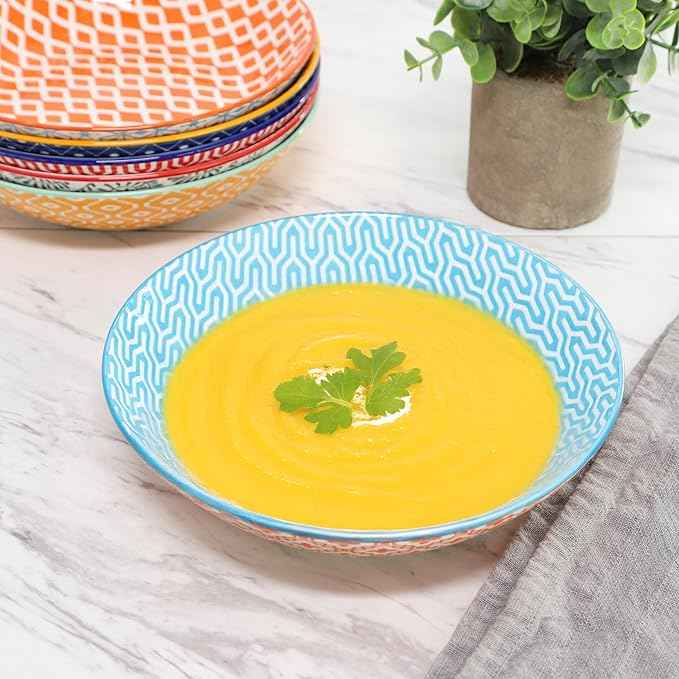 Elama Giovanna 6 Piece Assorted Design Porcelain Multi-Color Graphic Bowl Set, Tableware, Serveware, Dinnerware Set, Bowl Set (6 Piece)