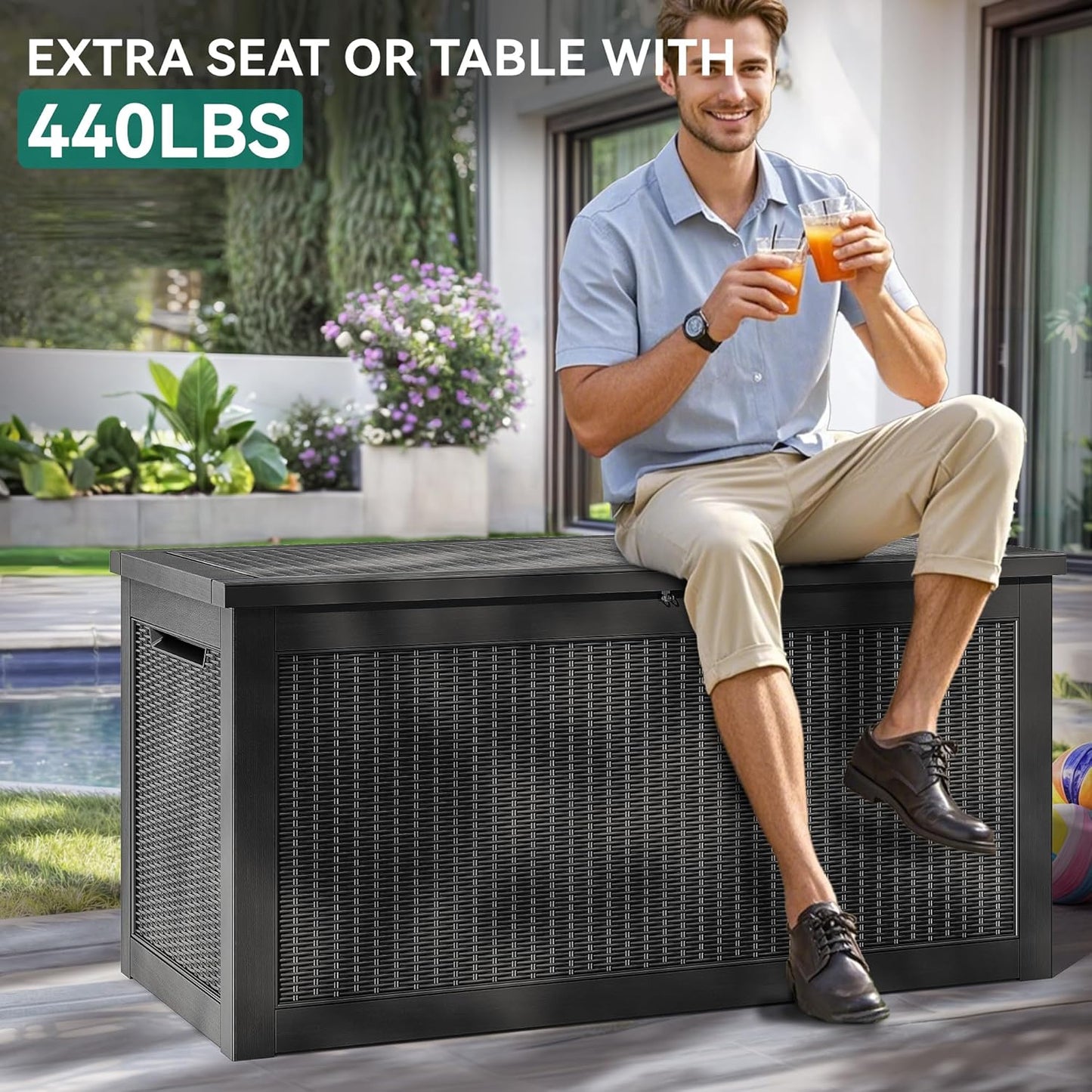 YITAHOME 260 Gallon XXL Large Deck Box, Outdoor Resin Storage Box, Lockable Storage Container for Patio Cushions, Furniture, Garden Tools, Water Resistant (Black)