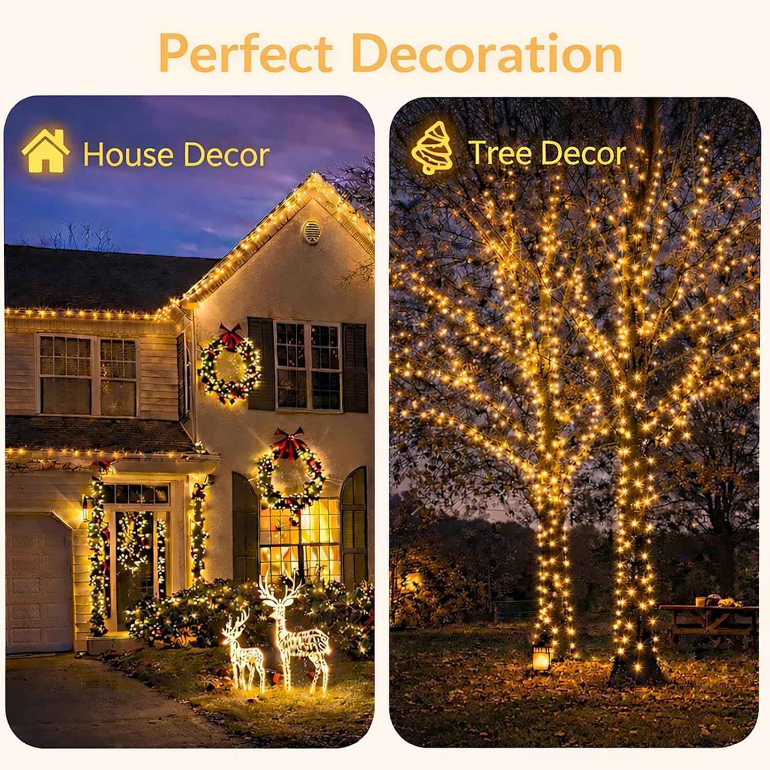 SyouHome 4-Pack Solar Fairy Lights Outdoor, 800 LEDs 264FT Extra-Long Solar String Lights, 8 Modes Waterproof Twinkle Lights for Garden Tree Wedding Party, Warm White