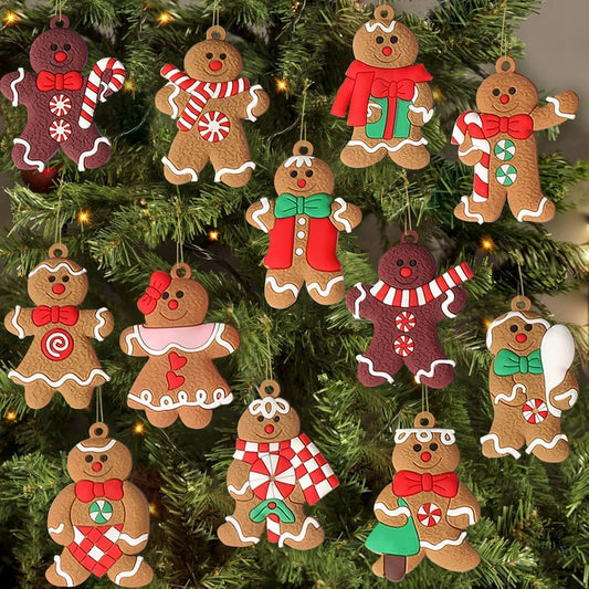 36pcs Gingerbread Man Ornaments for Christmas Tree, Assorted Gingerbread Figurines Ornaments, Christmas Tree Hanging Decorations, 3 Inch Tall