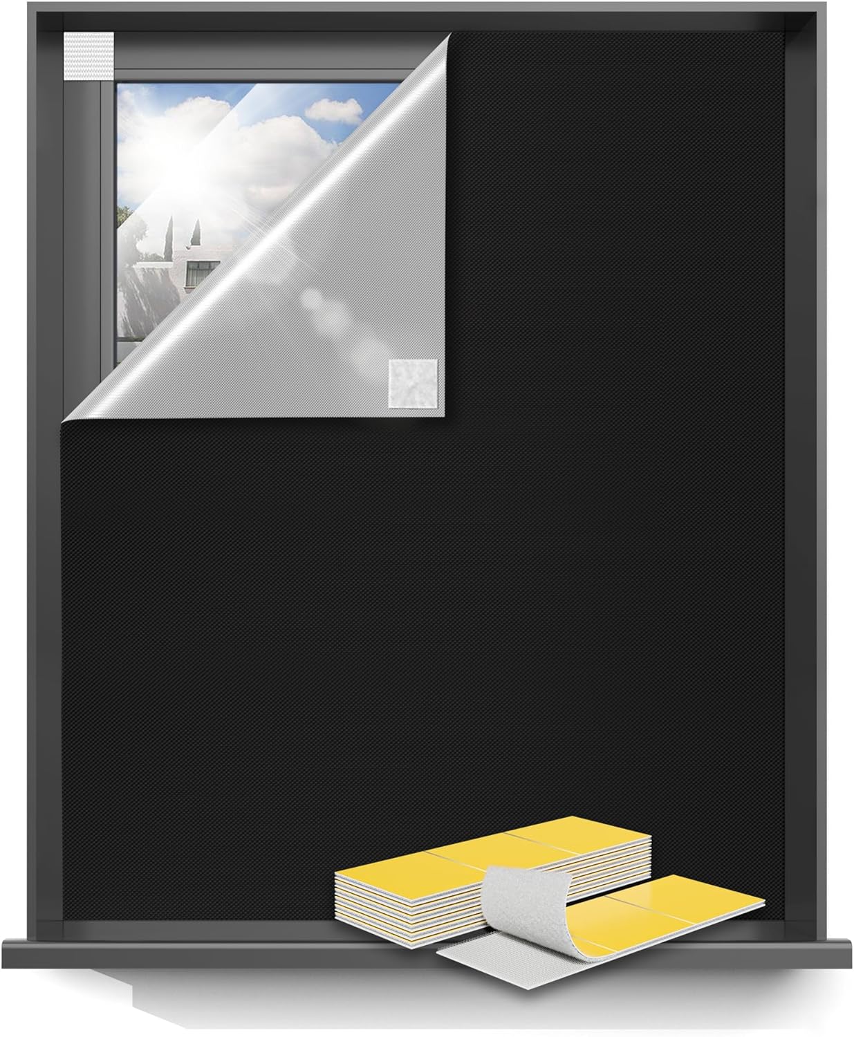 Sumobaby Blackout Curtains for Bedroom Portable 96”x57”Black Out Window Cover with Heat-Resistant Hook&Loop Tape,100% Blackout Shades,NoDrill Blinds for Windows DIY Cut Fit for Nursery&Dorm Room,Black