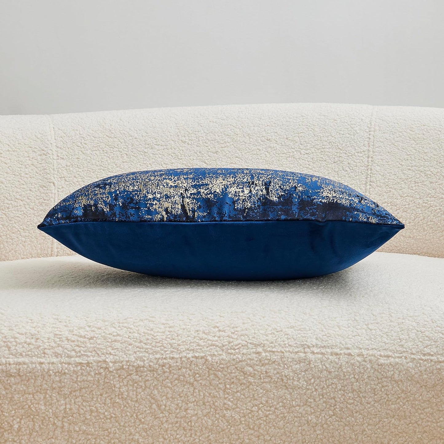 THE-TINOART Navy Gold Jacquard Modern Pillow Cover 20x20 - Reversible Design with Gold Thread Embroidery, Luxury Velvet Back for Sofa & Bed Decor