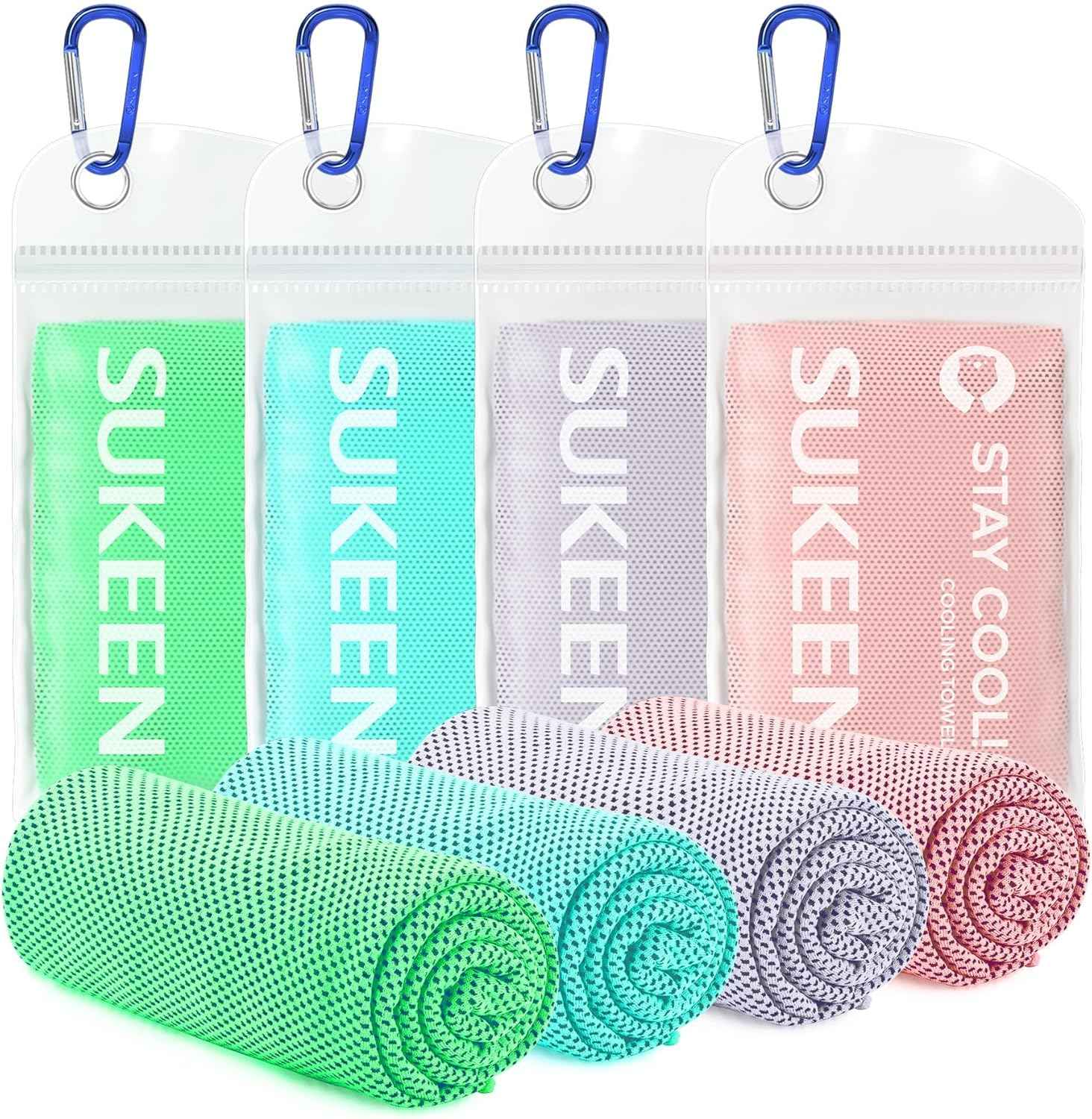 Sukeen 4 Pack Cooling Towels for Hot Weather 40"x12", Gym Towels for Men and Women, Soft Breathable Workout Towels for Yoga, Running, Sport, & More