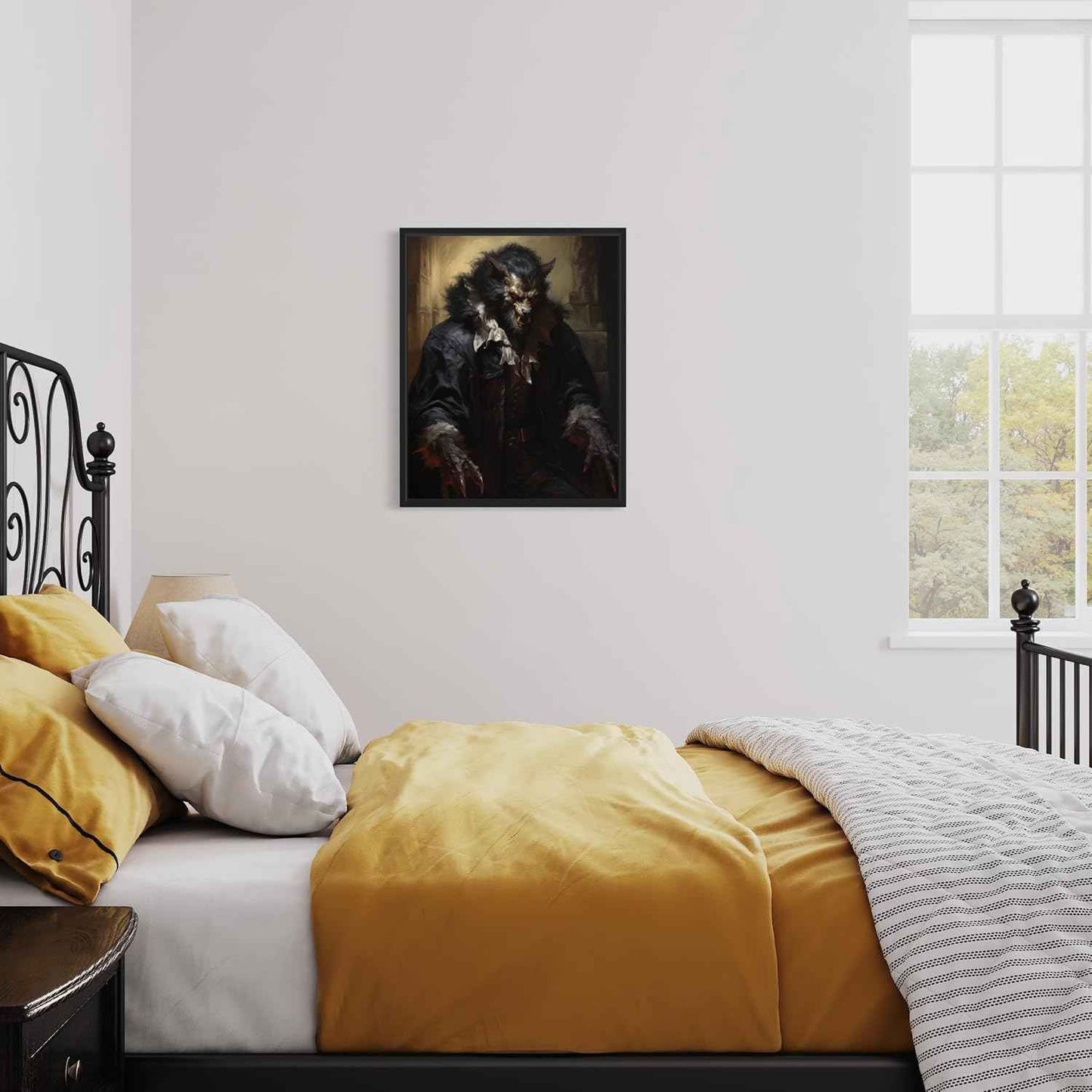 Werewolf Poster Art Print, Halloween Scary Vintage Wall Art Academia Spooky Painting Decoration for Horror Prints, Gothic Posters Bedroom Decor 91 (Werewolf, 8 x 10 inches, Black Frame)