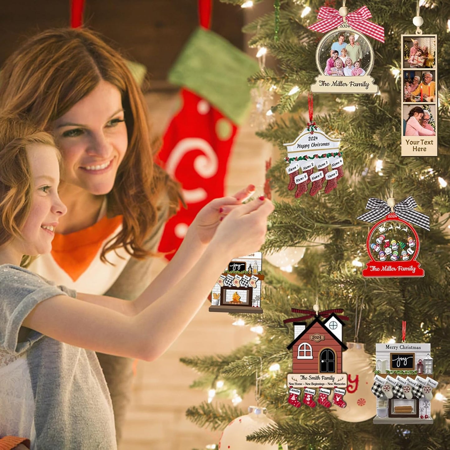 Personalized Christmas Ornaments with Names Snowman Custom Family Ornament Customized Xmas Tree Hanging Wood Decoration Gift Snow Globe