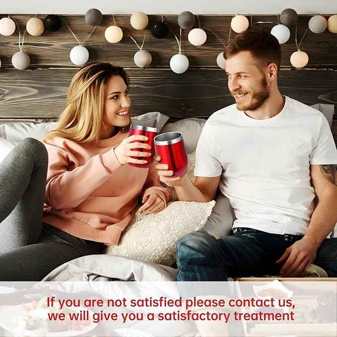 Volhoply 12oz Stainless Steel Wine Tumbler with Lid and Straw,Double Wall Vacuum Insulated Stemless Wine Glasses,Reusable Travel Coffee Mug for Cold Drinks,Small Tumblers Gifts for Her Him（Red,1 Set）