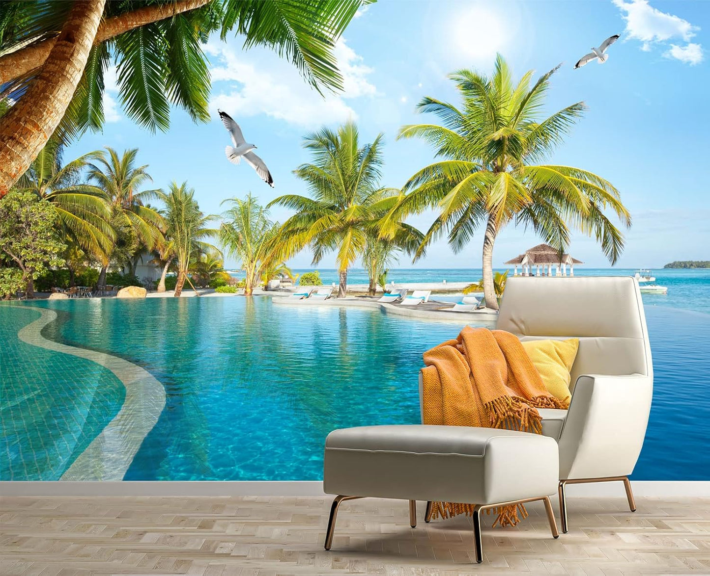 Palm Trees and Blue Sky Summer Island Wall Mural Wallpaper for Bedroom 178" x 117"