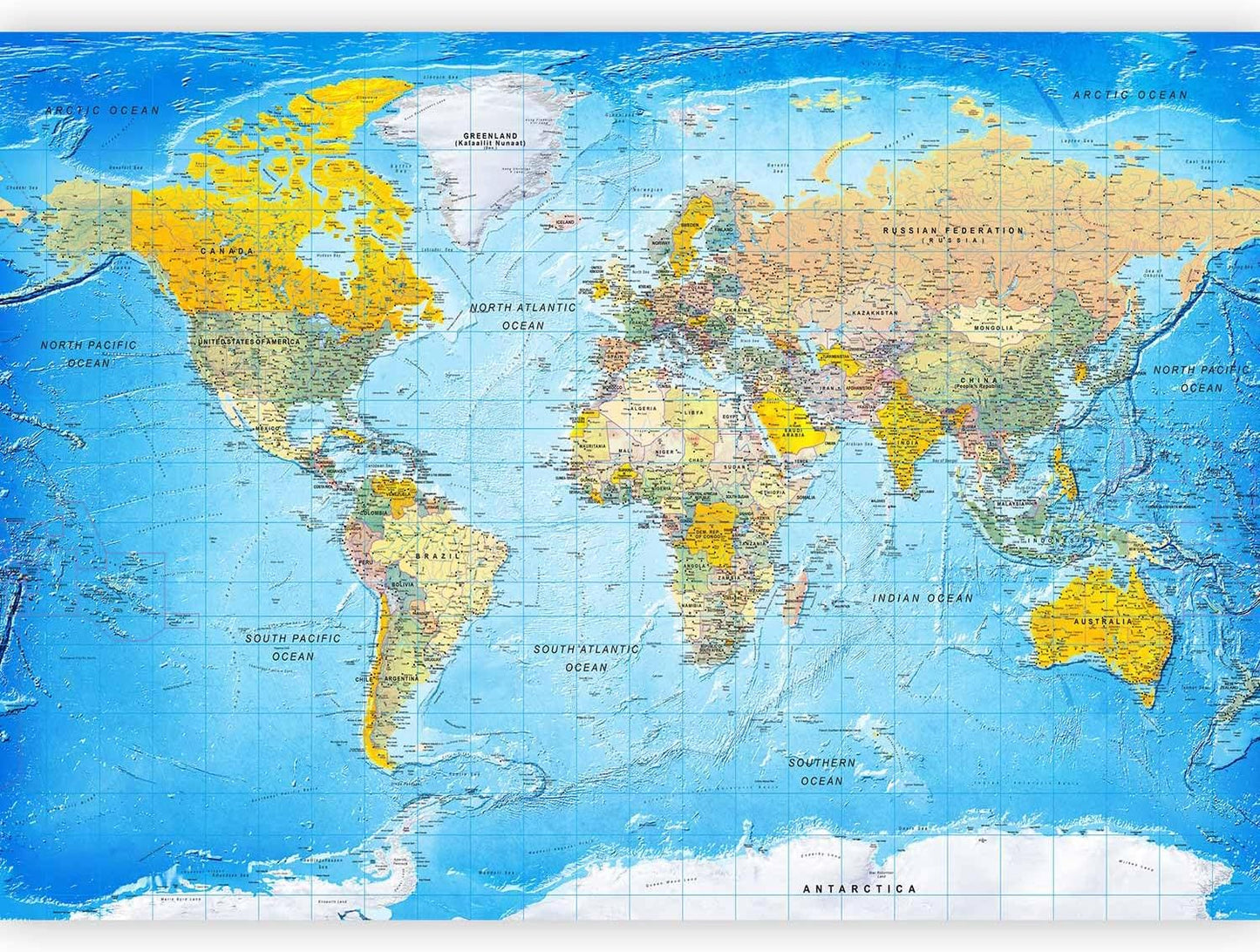 artgeist Premium Wall Mural World Map 157x110 in - XXL Non-Woven Wallpaper Fleece Wall Decor Photo Print Picture Image Design Home Map of The World k-A-0109-a-a