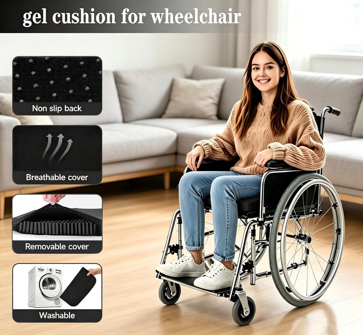 Breathable Grid Seat Cushion, Large and Wide Gel Seat Cushion, Soft Cooling Support Chair Cushion for Office, Home, Wheelchair, Car, Recliner, Gel Cushion for Back, Sciatica, Tailbone, Pain Relief.