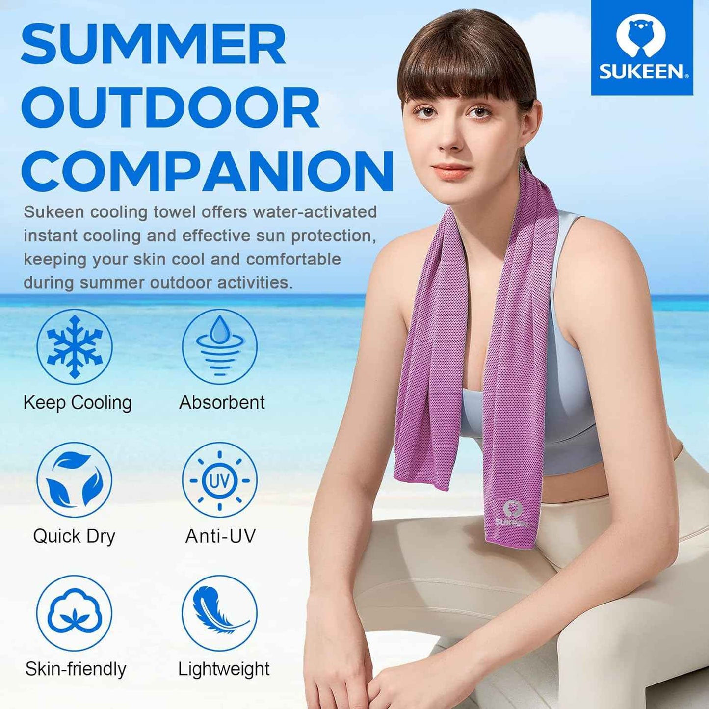 Sukeen 4 Pack Cooling Towels for Hot Weather 40"x12", Gym Towels for Men and Women, Soft Breathable Workout Towels for Yoga, Running, Sport, & More
