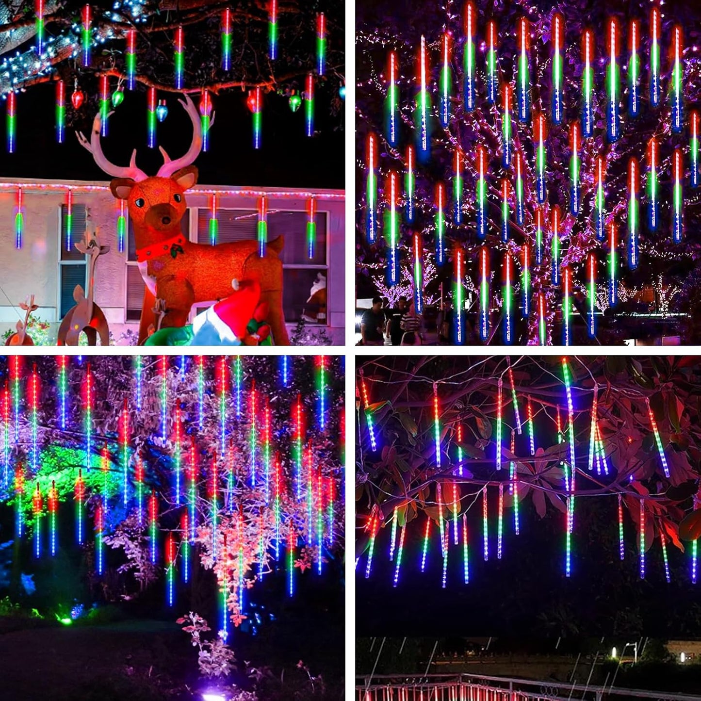 Christmas Meteor Shower Lights 8 Tubes 11.8 inch 360 LED Icicle Lights Waterproof Falling Rain Light US Plug for Tree House Yard Party Outdoor Decor (Multicolor)
