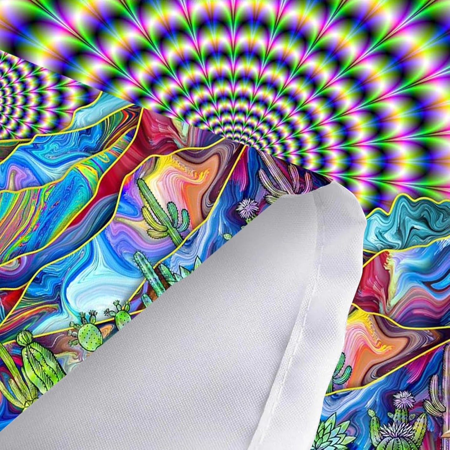 DYNH Psychedelic Mountain Cactus Tapestry - Trippy Mystic Surreal Abstract Colorful Landscape - Hippie Boho Wall Hanging for Bedroom Dorm,60X40IN