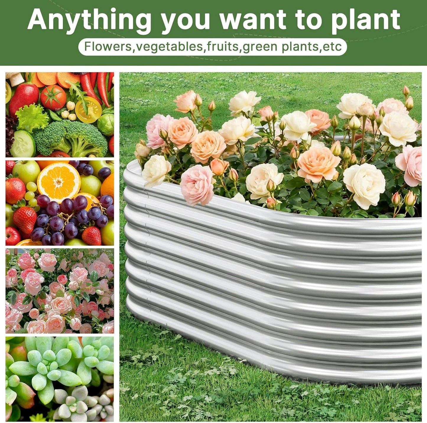 2 Pack Tall 8x4ft Galvanized Raised Garden Bed Outdoor, Metal Garden Bed for Vegetables, Above Ground Garden Box for Flower, Steel Raised Beds for Gardening