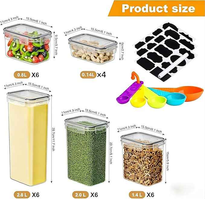 28 Pack Airtight Food Storage Containers with Lids, BPA Free Clear Pantry Storage Container for Kitchen Food Pantry Organizers and Storage, Plastic Pantry Organiser for Cereal,Flour and Sugar