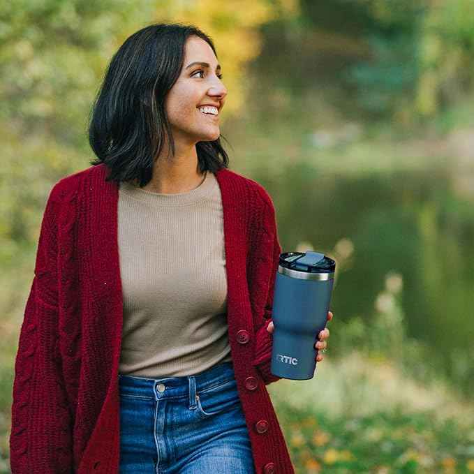 RTIC 30oz Essential Tumbler with Lid, Ceramic Lined, Insulated, Stainless Steel, Metal, Double Wall Vacuum-Insulation, Travel Cup for Iced Coffee, Tea, Hot and Cold Drink, Trailblazer