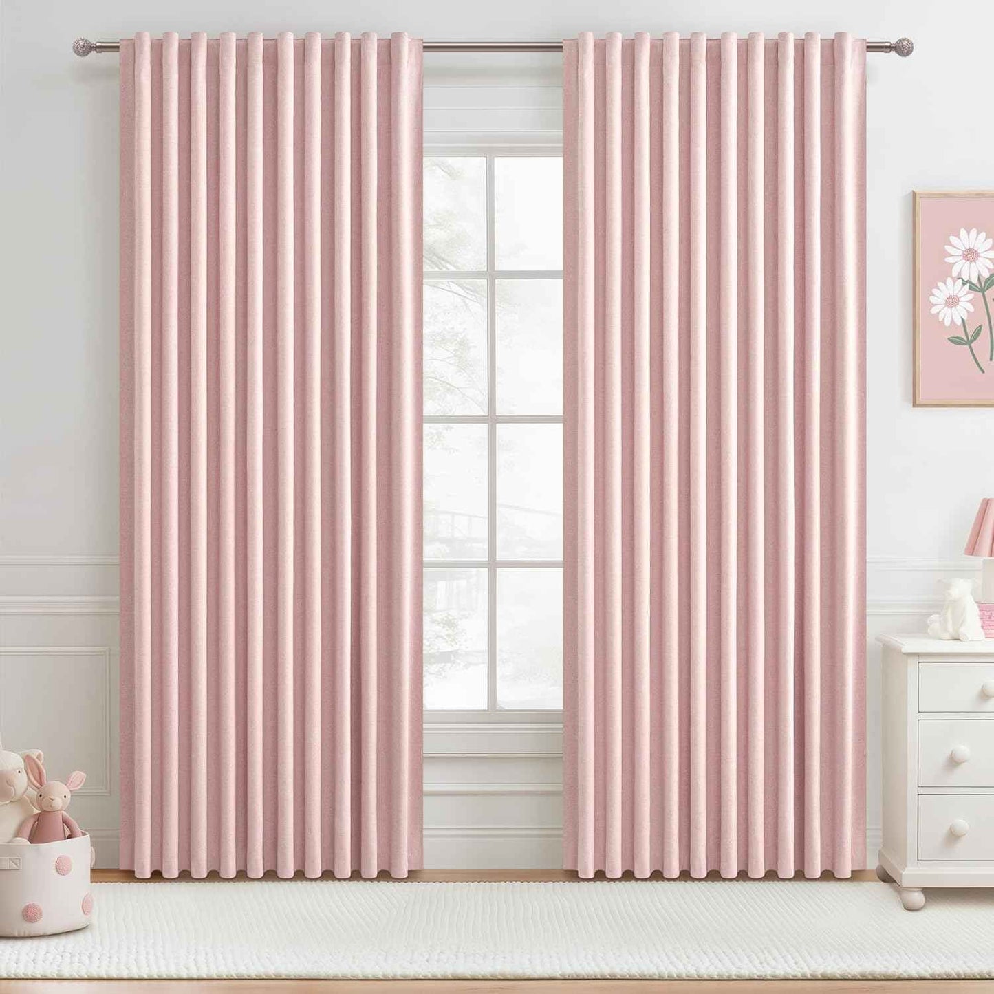 Cute Baby Pink Blackout Curtains 70 Inches Extra Wide Pleated for Grils Bedroom 2 Panels Set, 96 Inch Long Curtain for Sliding Glass Doors Thermal Large Window Heavy Duty Drapes (W70xL96x 2 Panels)