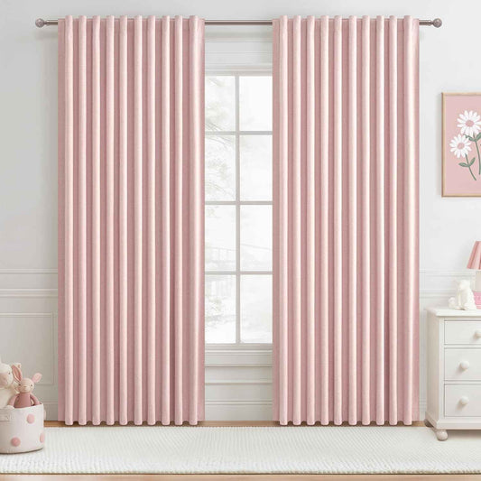 Cute Baby Pink Blackout Curtains 70 Inches Extra Wide Pleated for Grils Bedroom 2 Panels Set, 96 Inch Long Curtain for Sliding Glass Doors Thermal Large Window Heavy Duty Drapes (W70xL96x 2 Panels)