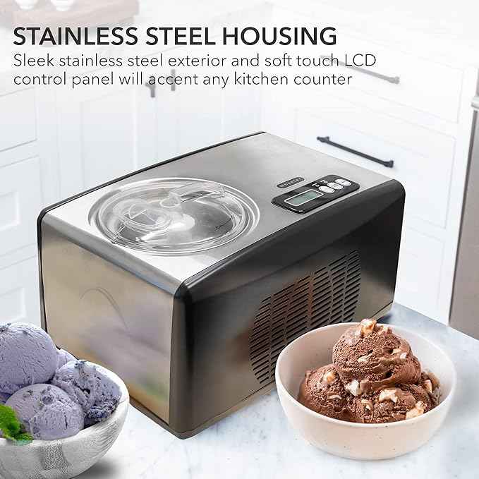Whynter Ice Cream Maker Machine 1.6 Qt. Automatic with Built-In Compressor, LCD Digital Display & Timer, No Pre-Freezing, ICM-15LS, Stainless Steel