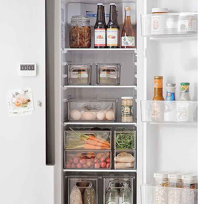 bealy 2 Pack Refrigerator Organizers and Storage, Stackable Clear Pull out Drawer Organizer Bins, BPA-Free Fridge Organizer and Storage for Fruit, Produce, Drink, Snack and Food Storage Containers