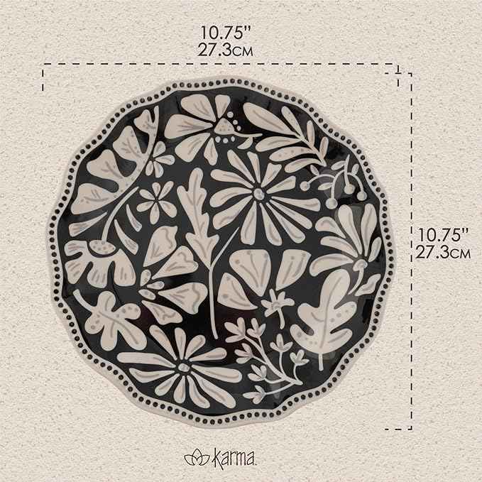 Karma, 8.75 inches Melamine Salad Plates Set of 4, Reusable Dishwasher Safe Plates for Outdoor and Indoor, Dusk Floral