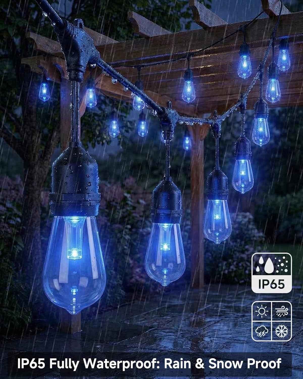 50FT Smart Outdoor String Lights, Color Changing ST48 Multi-color LED Patio Lights with Music Sync, Magic Lantern App & Remote, IP65 Waterproof Shatterproof Outdoor Lights for Cafe Bistro Backyard