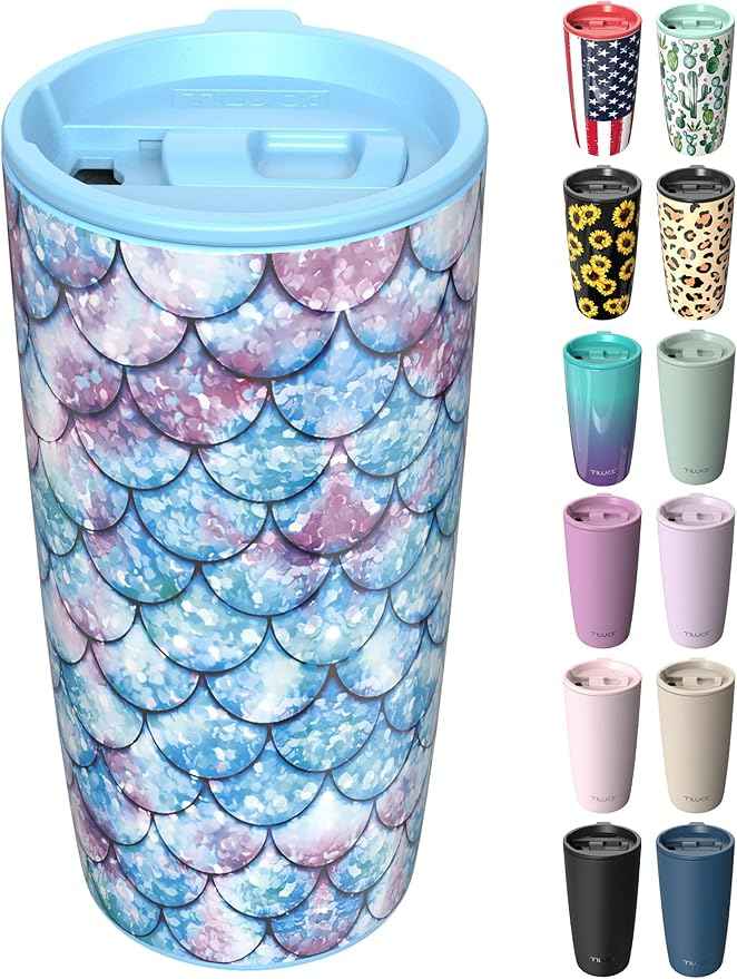 TILUCK 20 oz Insulated Tumbler with BPA-Free Lid, Stainless Steel Vacuum Travel Coffee Mug, Double Wall Coffee Tumbler（20oz，FishScales）