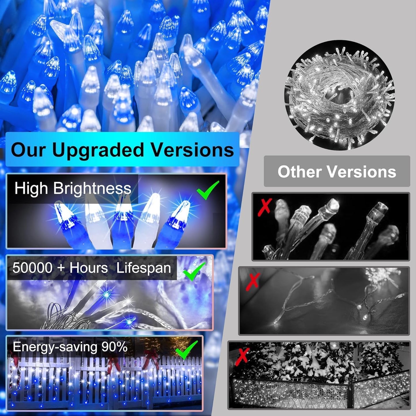 612 LED 60FT Icicle Christmas Lights - 136 Drops Waterproof 12 Modes Memory Timer, Outdoor Hanging Roof Lights for Eaves Gutter Xmas Tree Holiday Decorations Blue & White