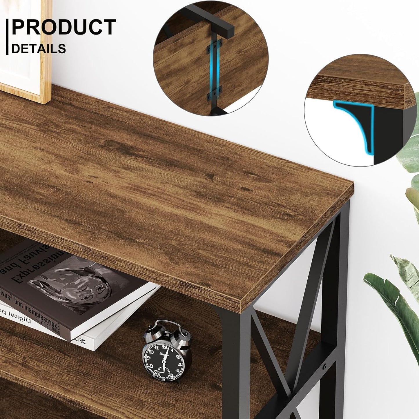 LVB Rustic Console Table, Industrial Wood Metal Sofa Table Behind Couch, Farmhouse Long Entryway Table with Storage Shelf, Large Wooden Foyer Hallway Table for Entry Living Room, Rustic Brown, 63 Inch