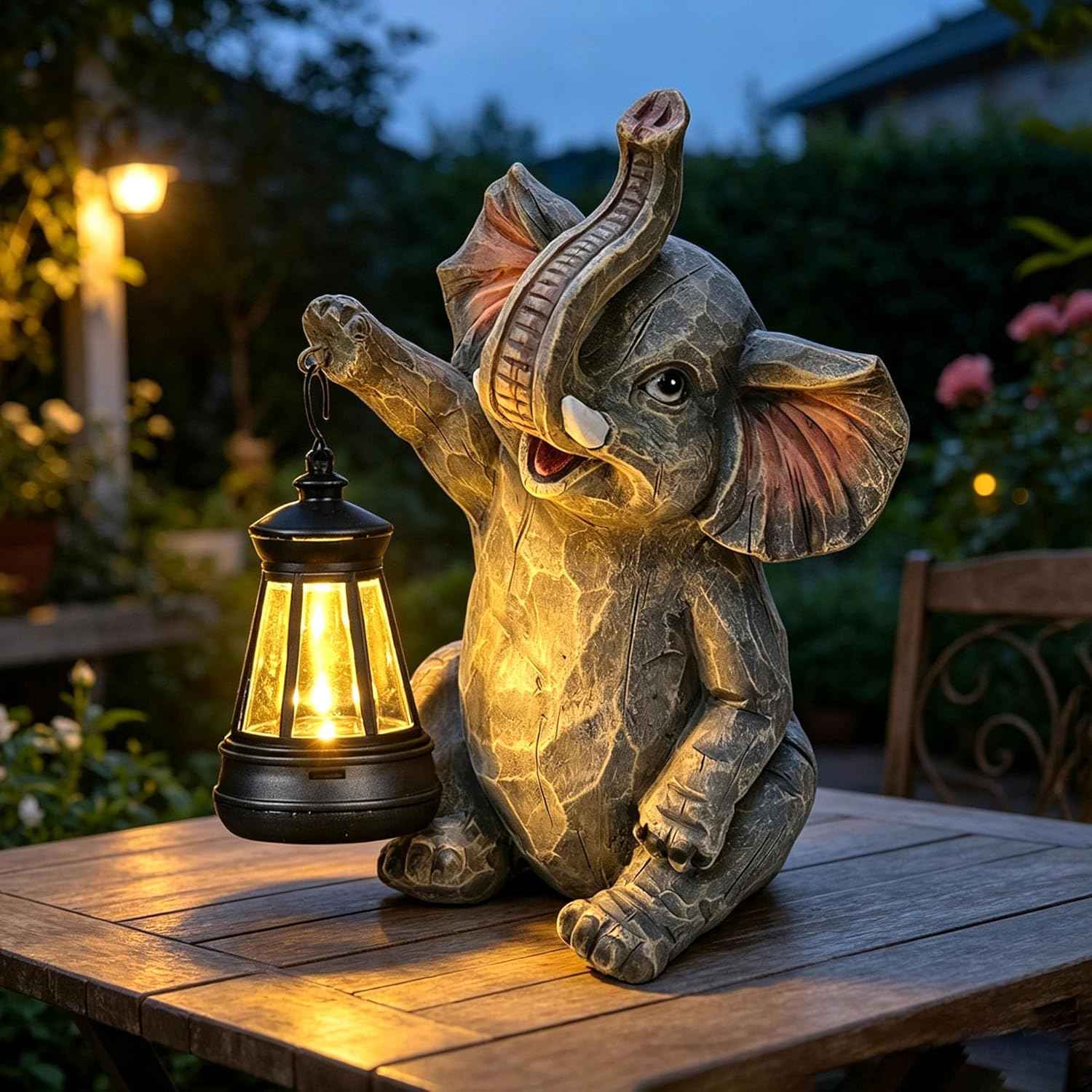 Solar Garden Statue Outdoor Elephant Decor Lights, Figurine with Solar Lantern, Yard Decorations for Patio Porch Home, Christmas Elephant Gifts for Women - Unique Housewarming Gifts