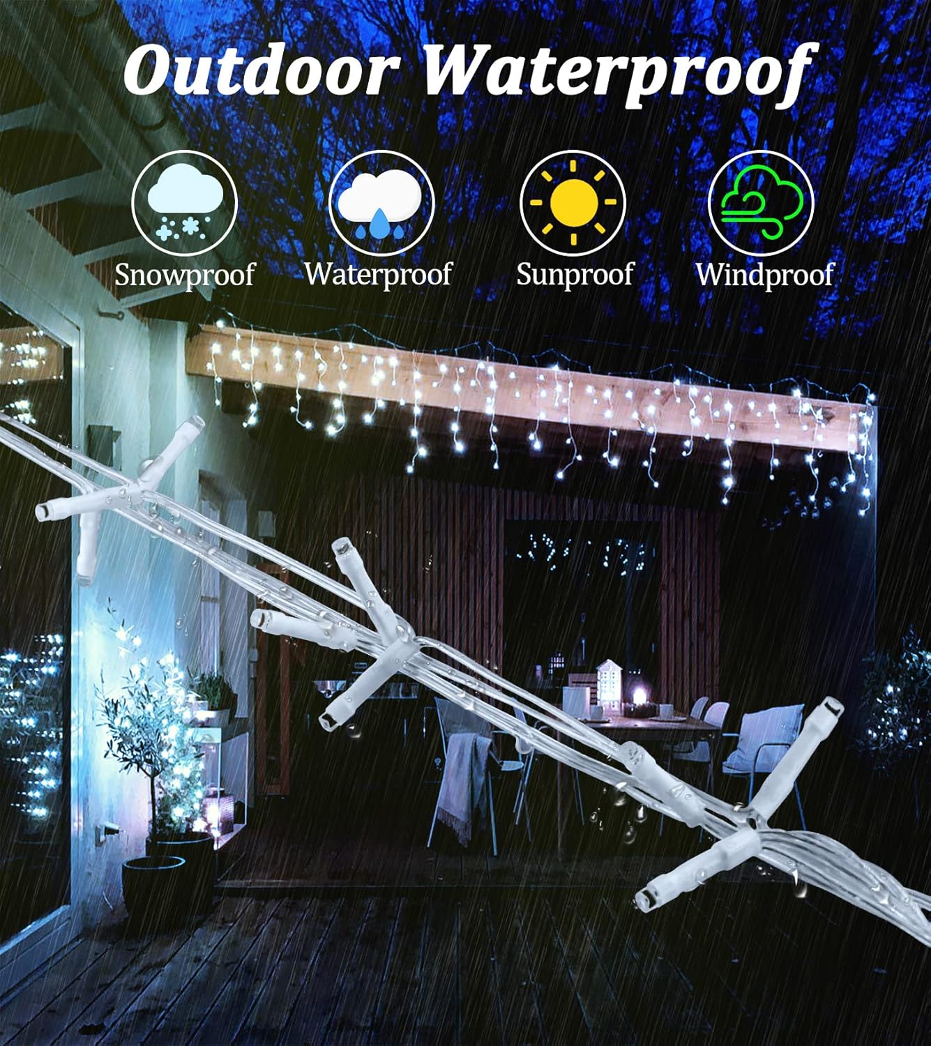 66ft LED Christmas Lights Outdoor Decorations, 8 Lighting Modes with Timer Memory 611 LED Curtain Fairy Light with 141 Drops, Waterproof Light for Christmas Holiday Wedding Party Decor (Cool White)