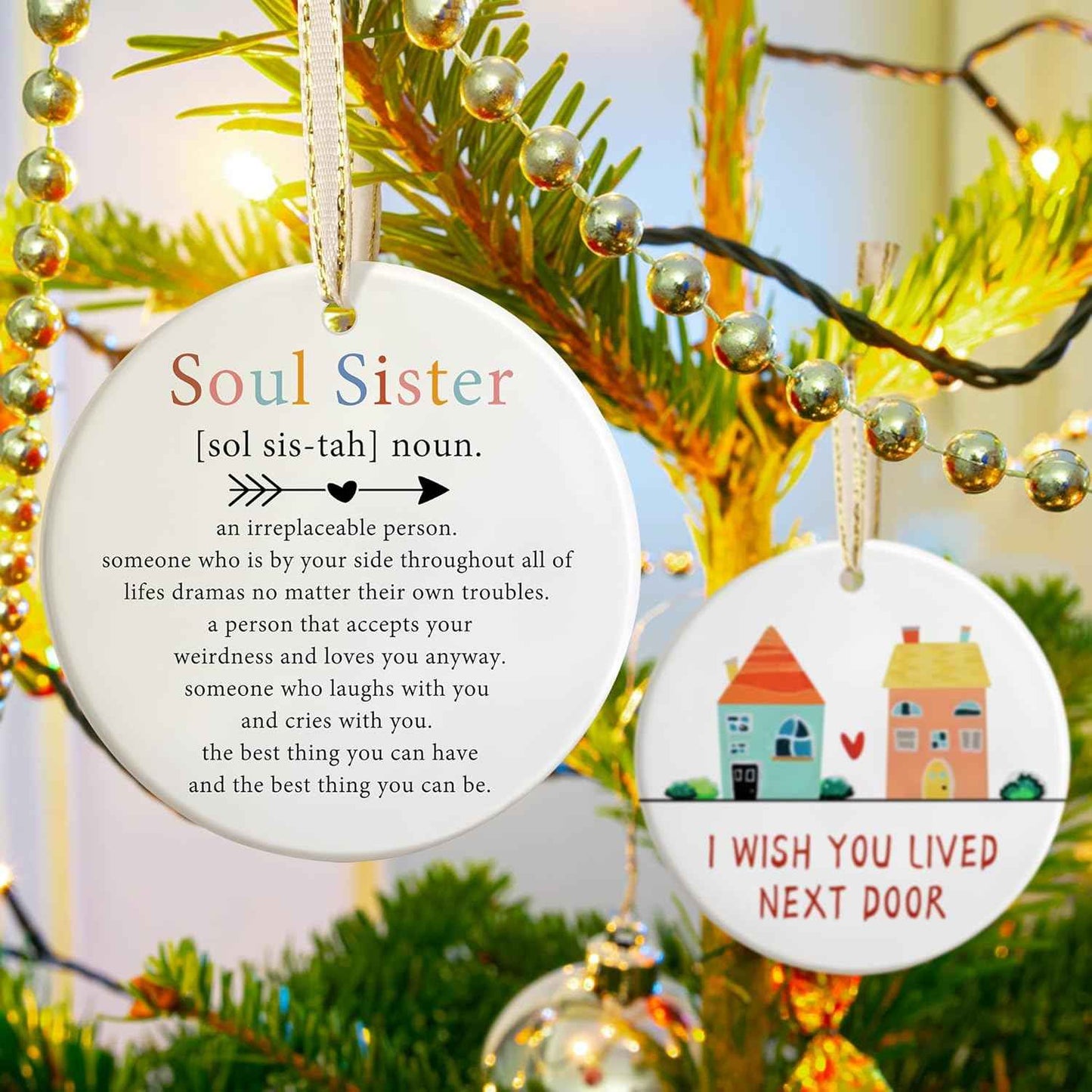 Friendship Christmas Ornaments - Best Friend & Soul Sister - Irreplaceable Gifts for Friends