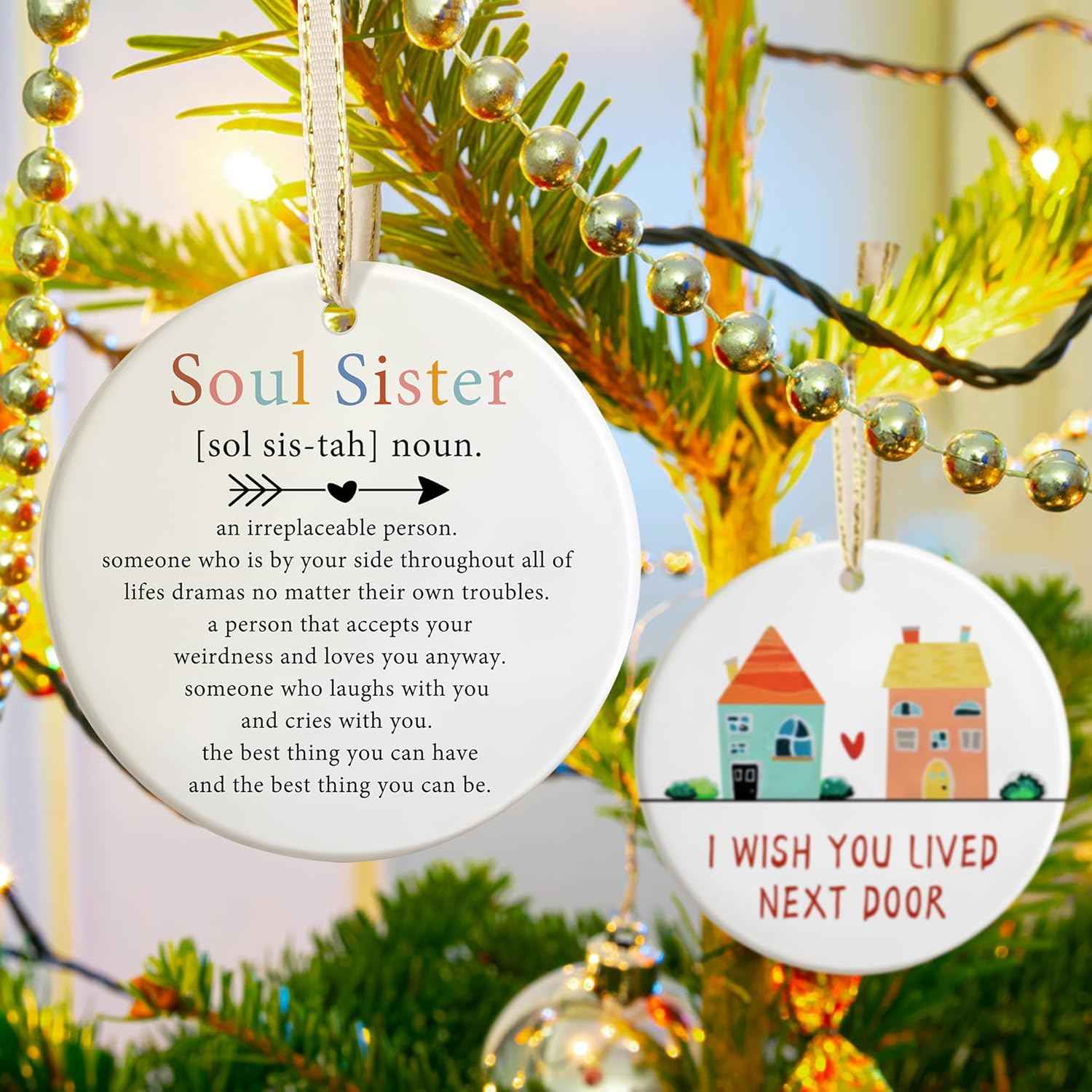Friendship Christmas Ornaments - Best Friend & Soul Sister - Irreplaceable Gifts for Friends