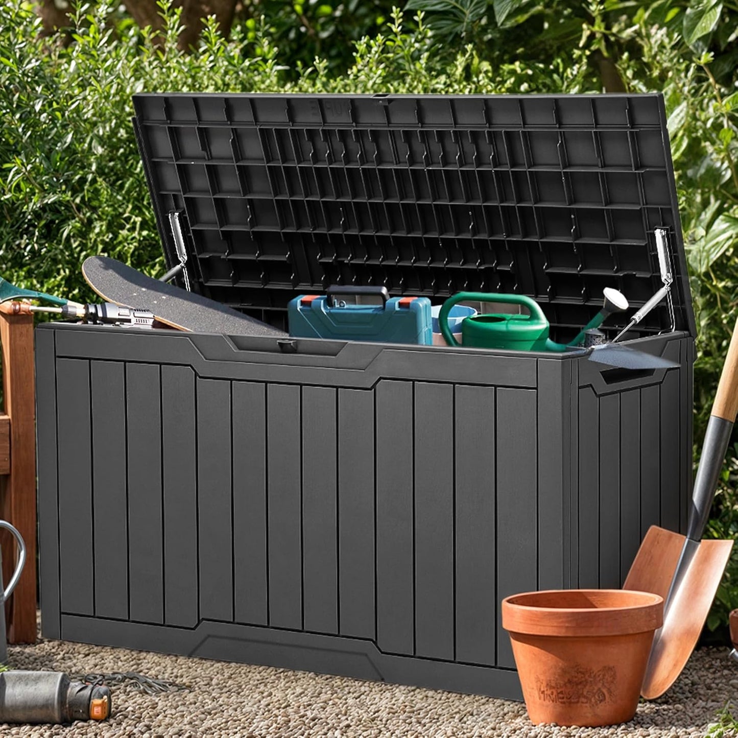 YITAHOME 100 Gallon Outdoor Storage Box, Large Water Resistant Resin Deck Box, Indoor Outdoor Lockable Storage Container for Patio, Garden, Cushions, Tools, Equipment (Dark Gray)